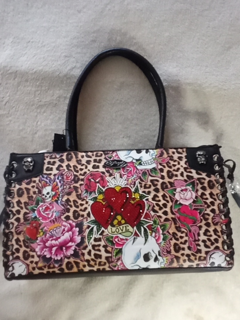 ED HARDY CHEETAH TOTE BRAND NEW WITH TAGS! SKULLS & BLING!